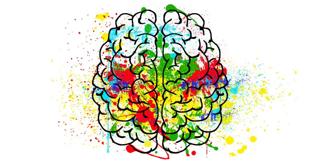 Dibujo de cerebro humano con pintura de colores